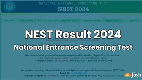 neust entrance exam 2024 result|NEST 2024 Result: Answer Key (Soon), Check Dates, Steps to .